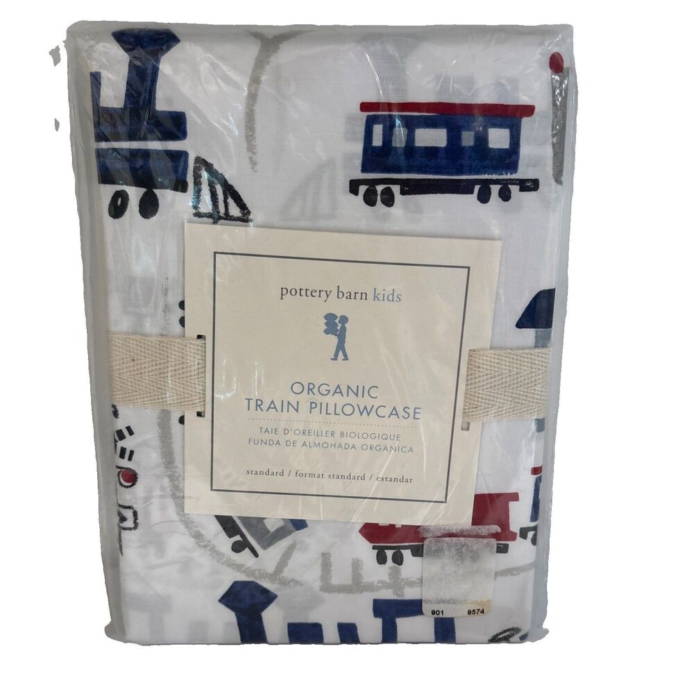 Pottery Barn Kids Organic Cotton Train Pillowcase Standard Size New NIP